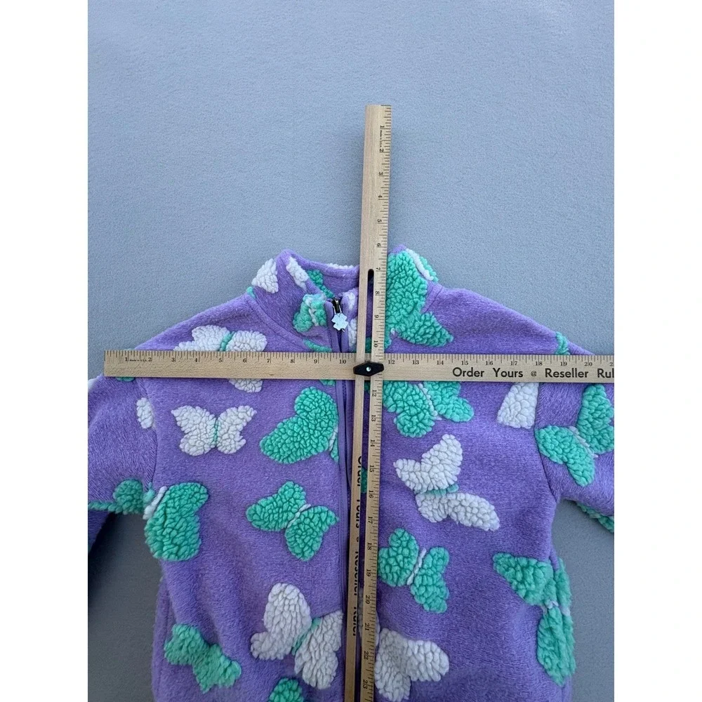 Lucky Brand Girls Purple Butterfly Fleece Zip Jacket Mint Green Sherpa‎ Size 7/8